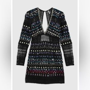TOPSHOP black embroidered lace chain sequin flower dress